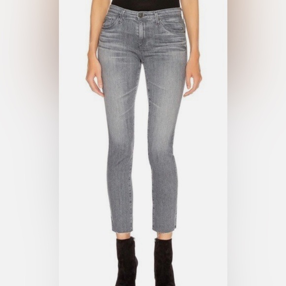 AG Adriano Goldschmied Women Gray Prima Cigarette Ankle Raw Split Hem Jean Sz 32 - Picture 1 of 10